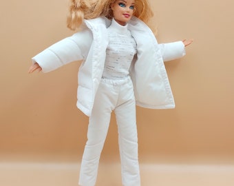 Clothes for 1:6 scale doll 11 inch fashion White insulated coat, warm insulated trousers