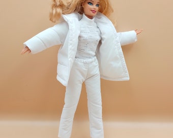 Clothes for Clothes for 1:6 scale doll 11 inch fashion White insulated coat, warm insulated trousers, white long-sleeve turtleneck shirt