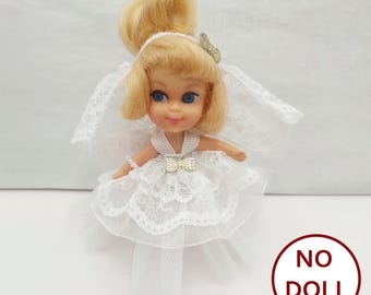 Beautiful wedding outfit clothes for Liddle Kiddles Doll handmade outfit 8 pc set: dress  veil bracelet garter top  shoes  NO Doll!