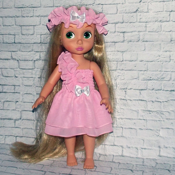 Animators doll clothes /pink chiffon dress headband/READY To Ship /Lovely Doll Clothes