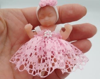 Party Dress Miniature Outfit for Tiny Dollhouse 2.5 inch 1:6 scale silicone reborn doll  My mini baby zuru clothes  NO DOLL No bed