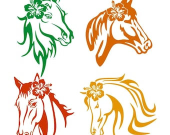 Horse Hawaii hibiscus flower Animals Cuttable Design PNG DXF SVG & eps File Silhouette Designs Cameo