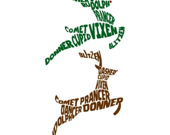 Reindeer Names Rudolph Christmas Cuttable Design PNG DXF SVG & eps File Silhouette Designs Cameo