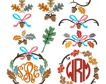 Acorn Monogram Accents Holly Christmas Cuttable Design PNG DXF SVG & eps File Silhouette Designs Cameo