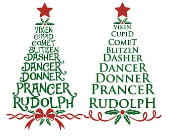 Reindeer Names Christmas Tree PNG DXF SVG & eps File Silhouette Designs Cameo