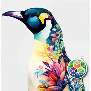 Flower-Covered Emperor Penguin: A Majestic Digital Wall Art Image Inspired by Nature&#39;s Beauty and AI Artistry. Printable File.