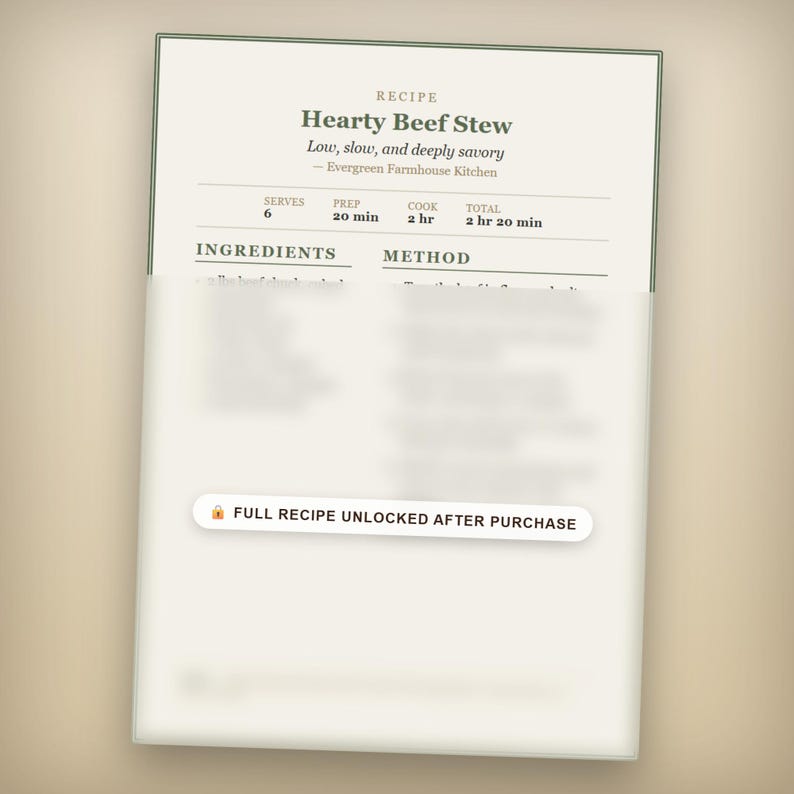 Stew Card Hearty Beef Stew Recipe Card | Printable 5x7