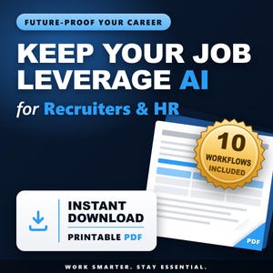 Intelligenza artificiale per recruiter e risorse umane / Guida indispensabile / Lavora in modo più intelligente / Download immediato in PDF stampabile / 10 flussi di lavoro bonus