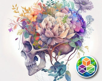 Colorful Blossoming Floral Skull Art Print File