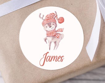 Pegatinas navideñas personalizadas: etiquetas de regalo de ciervo