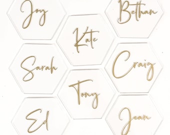 Acrylic Wedding Place Names: Personalized Hexagon, Circle, or Rectangle