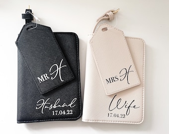Personalised Mr & Mrs Passport Cover Set: Honeymoon Luggage Tags
