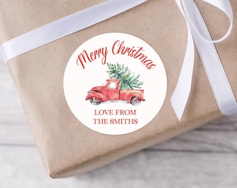 Pegatinas navideñas personalizadas para camiones / Etiquetas de regalo personalizadas con el nombre de la familia / Pegatinas navideñas rojas para camiones (Reino Unido)