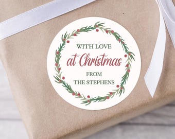 Personalised Christmas Wreath Stickers | Custom Name Stickers | Festive Gift Labels | Handmade in UK