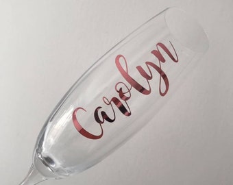 Calcomanía de vinilo personalizada con nombre de boda: Pegatina de copa de champán DIY