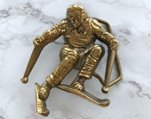 Vintage Belt Buckle Skiing Solid Brass 1978