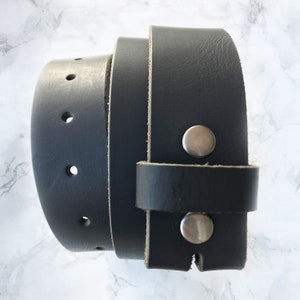 Black Belt Strap - 1&quot; 1/2 - Handmade in CA- Snap on Belt - Leather Strap - Removable Buckle - Buffalo