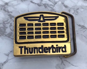 Vintage Belt Buckle Ford Thunderbird 1980s Square Solid Brass Epoxy filled Baron Buckles