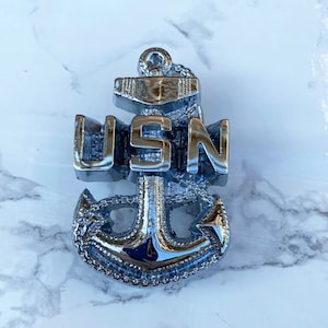 Vintage Men&#39;s Belt Buckle UNITED STATES NAVY Boot Solid Brass Chrome Plated 1978