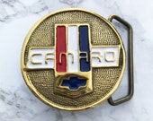 Vintage Belt Buckle Camaro Auto 1980s Solid Brass Epoxy filled Baron Buckles