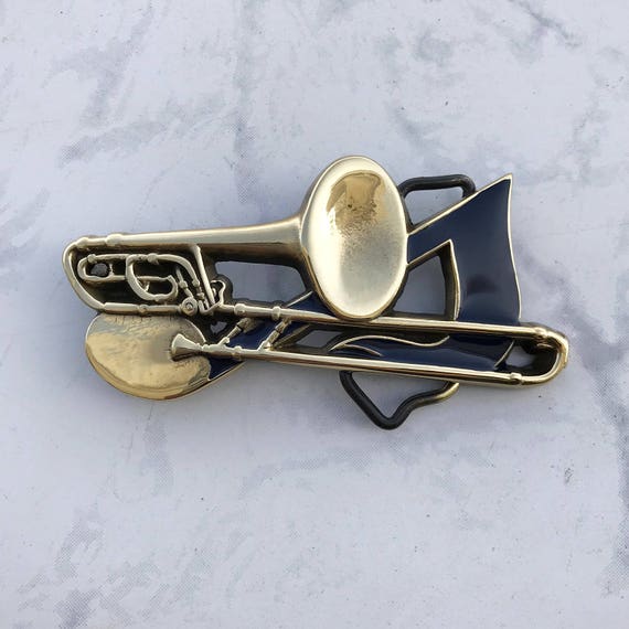 Vintage Men's Belt Buckle Trombone Solid Brass 19… - image 1