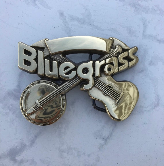 Vintage Men's Belt Buckle Bluegrass Solid Brass 1… - image 1