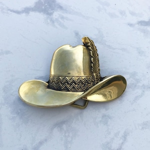 Vintage Men&#39;s Belt Buckle Hat Solid Brass 1980 Baron Buckles