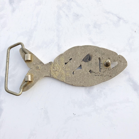 Vintage Men's Belt Buckle Jesus Fish Solid Brass … - image 2