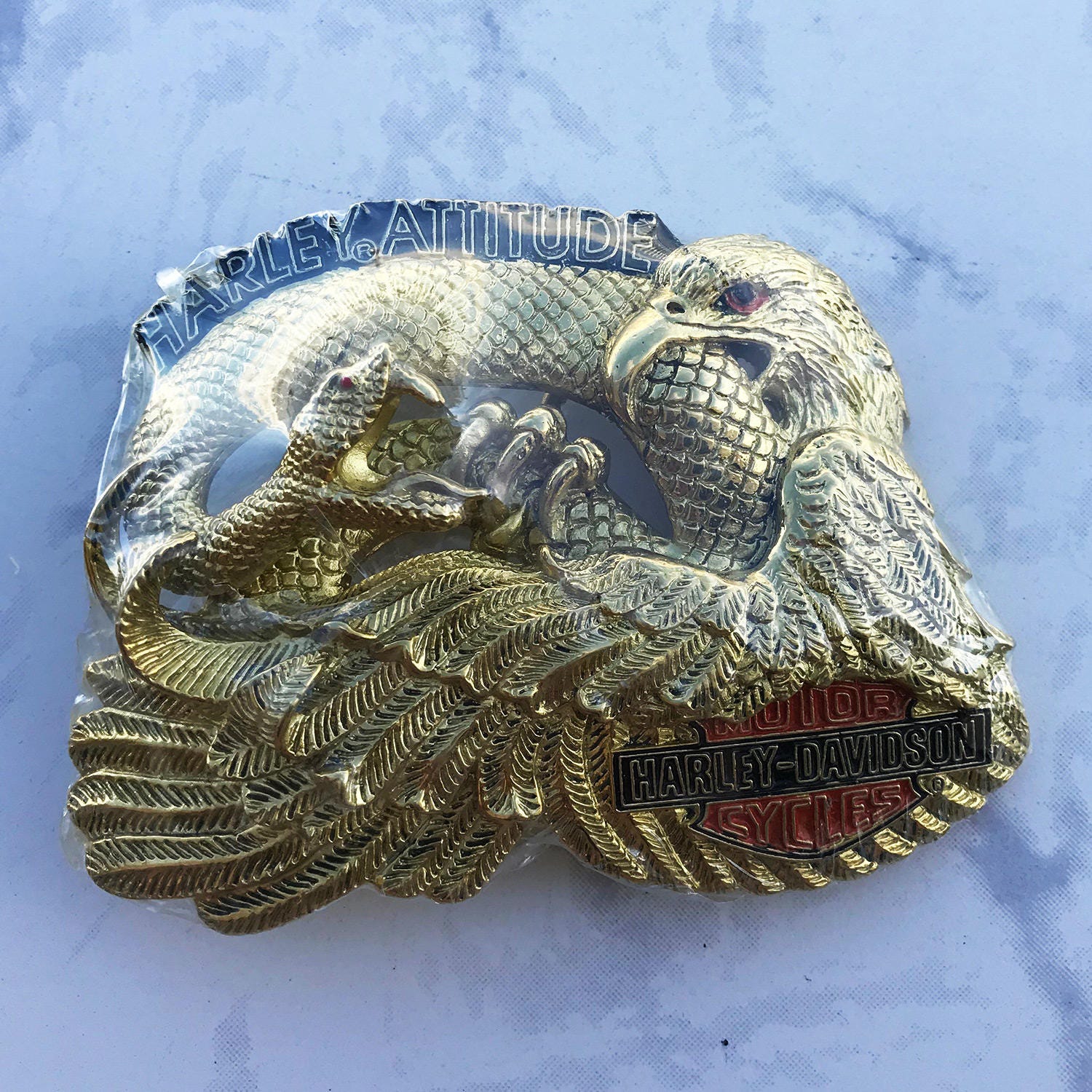 Harleton Buckle Vintage Harley Men's Belt Buckle Eagle and Snake Harley Attitude Solid ...