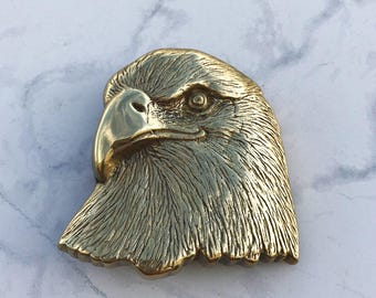 Vintage Men's Belt Buckle Eagle Face Solid Brass 1978
