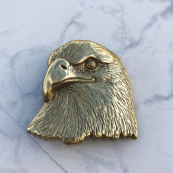 Vintage Men's Belt Buckle Eagle Face Solid Brass 1978 