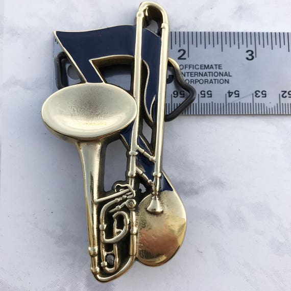 Vintage Men's Belt Buckle Trombone Solid Brass 19… - image 5