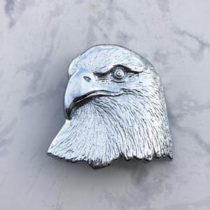 Vintage Men&#39;s Belt Buckle Eagle Face Solid Brass Chrome Plated 1978
