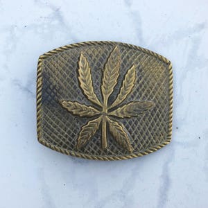 Vintage Belt Buckle Marijuana Leaf Solid Brass 1970s Baron Buckles