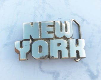 Vintage Belt Buckle NEW YORK Solid Brass 1970s