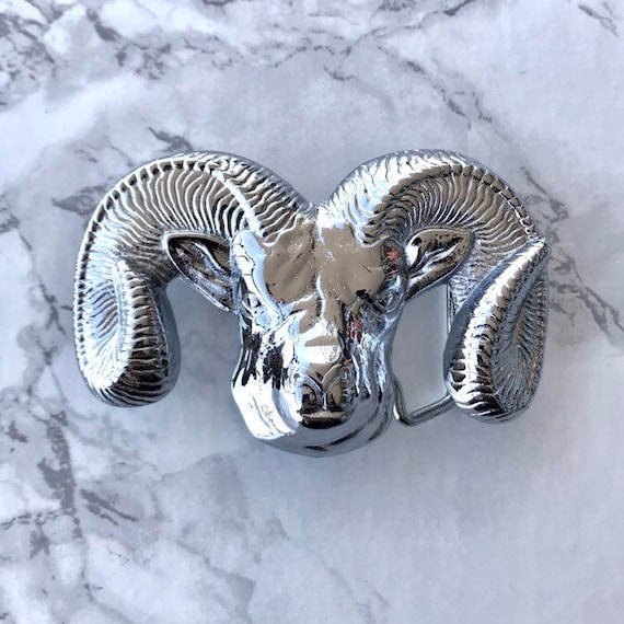 Vintage Solid Brass Ram Head 1978 Baron Belt Buckle Vintage Belt Buckle Ram Goat Full Body Solid Brass 1978  main image 3