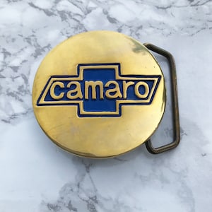 Vintage Belt Buckle Camaro Auto 1980s Solid Brass Epoxy filled Baron Buckles