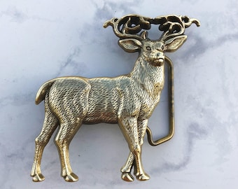 Vintage Belt Buckle Elk Solid Brass 1980 Baron Buckles