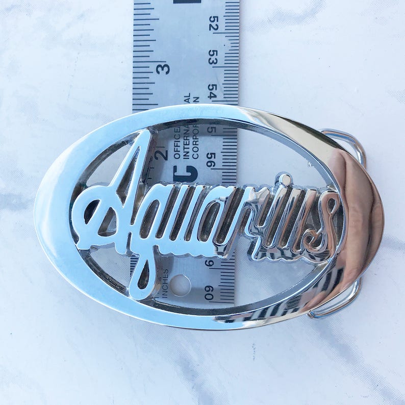Vintage Men/'s Belt Buckle Zodiac Aquarius Solid Brass Chrome Plated
