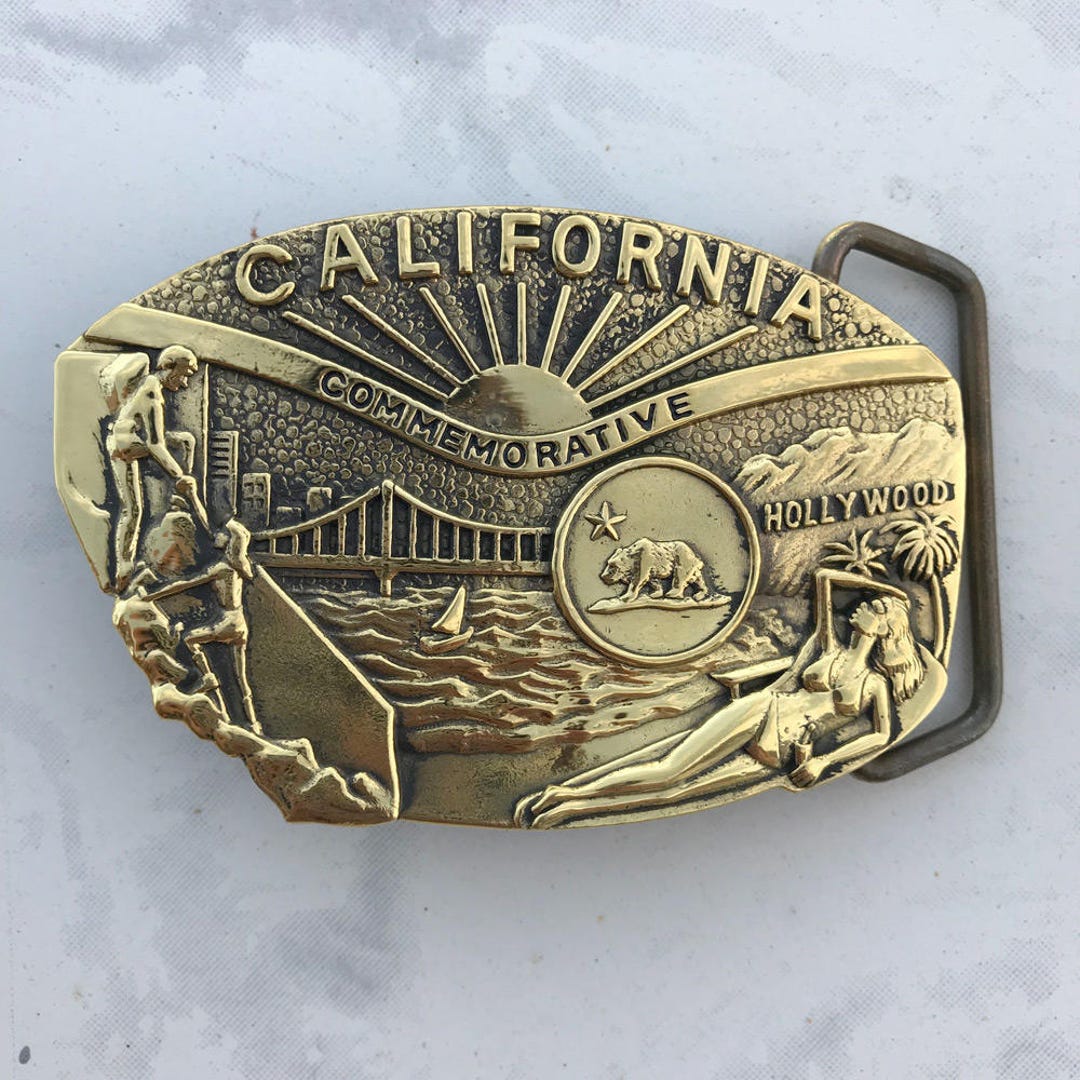 Vintage Belt Buckle California Commemorative Solid Brass 1984