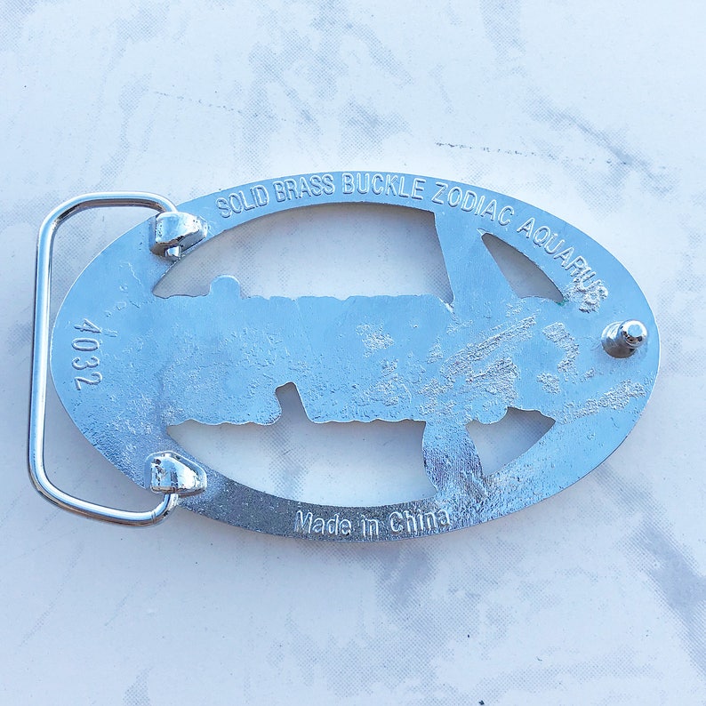 Vintage Men/'s Belt Buckle Zodiac Aquarius Solid Brass Chrome Plated