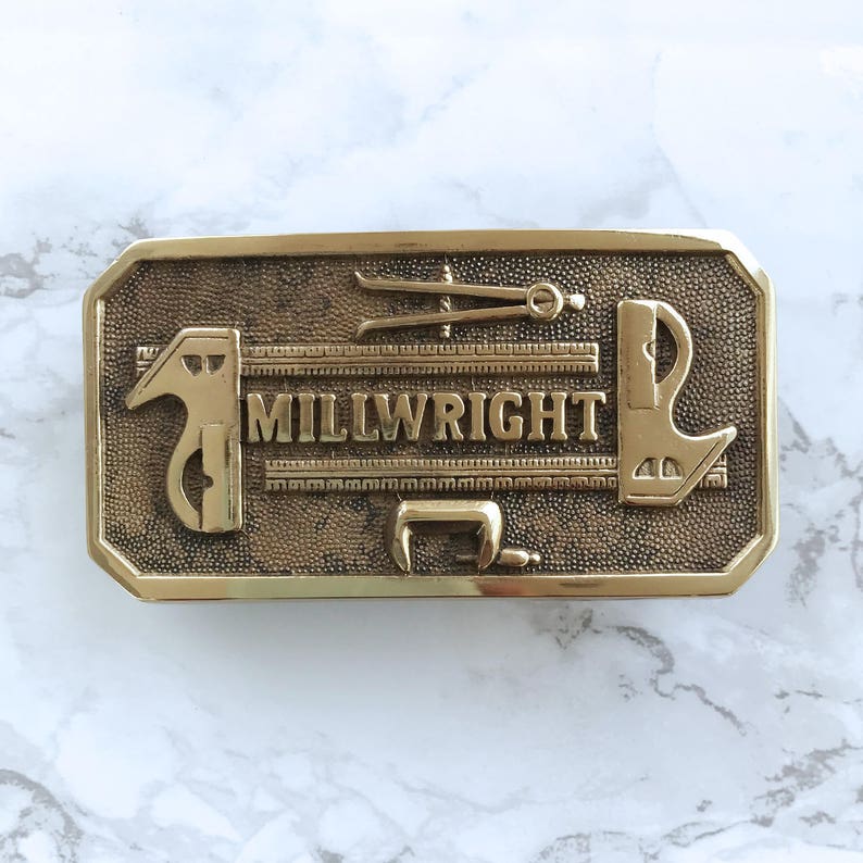 Vintage Men's Belt Buckle Millwright Solid Brass 1979 Etsy