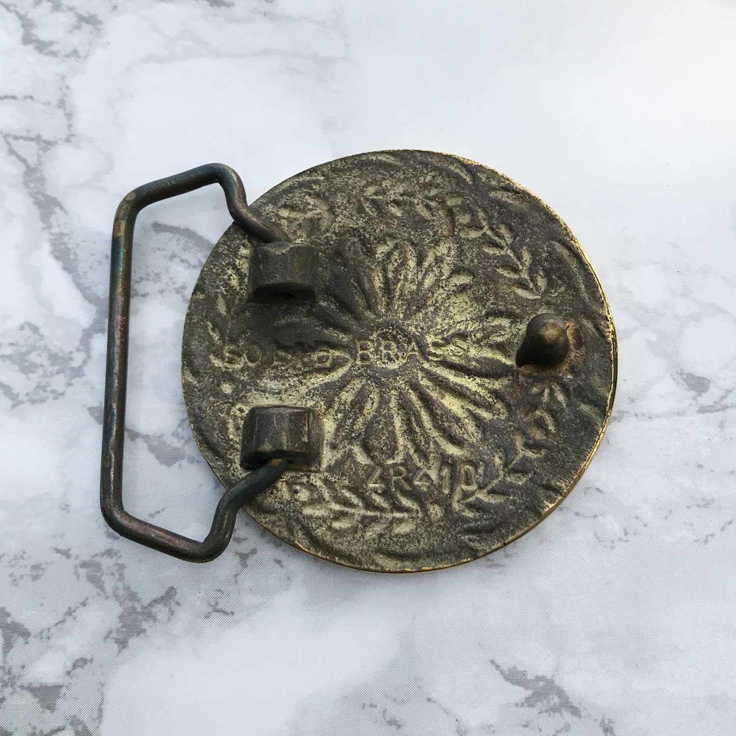 Vintage Belt Buckle Toyota 1970s Solid Brass Epoxy Filled