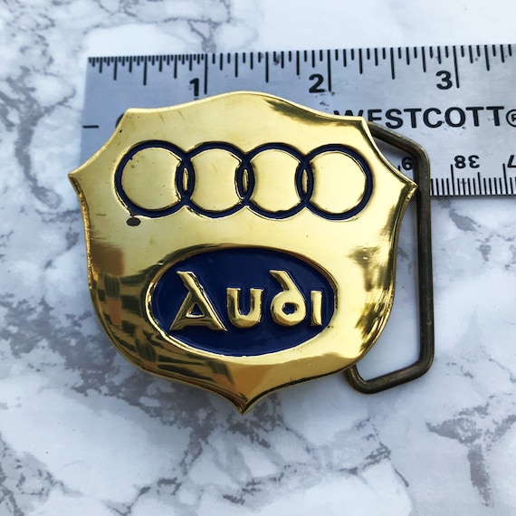 Vintage Belt Buckle Audi Auto 1980s Solid Brass Epoxy… Gem