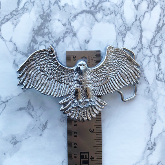 Vintage Men's Belt Buckle Chrome Eagle Solid Brass 1980