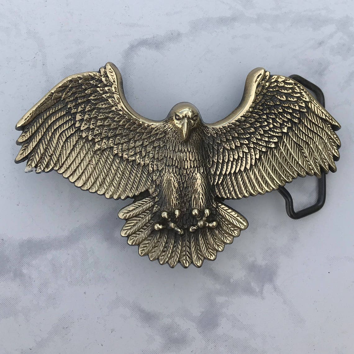 Vintage Men's Belt Buckle Eagle Solid Brass 1980 Baron Etsy