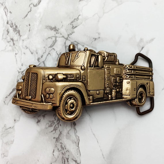 Vintage Men's Belt Buckle Fire Truck Solid Brass … - image 1