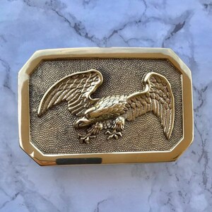 Vintage Men's Belt Buckle Eagle Square Solid Brass 1978 Baron Buckle