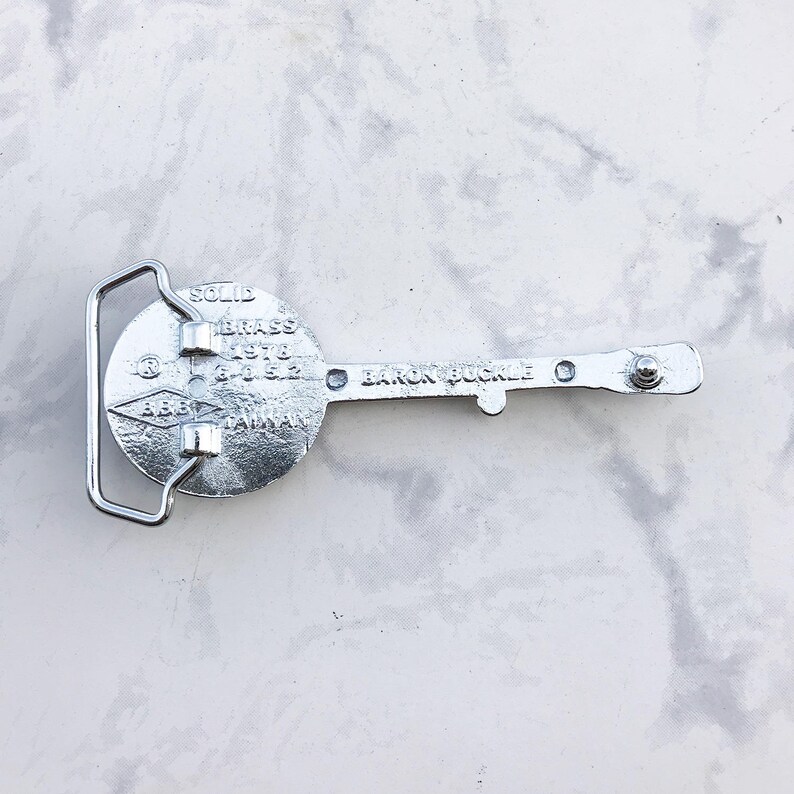 Vintage Men/'s Belt Buckle Banjo Solid Brass Chrome Plated 1978
