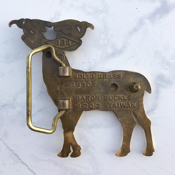 Vintage Belt Buckle Elk Solid Brass 1980 Baron Bu… - image 2